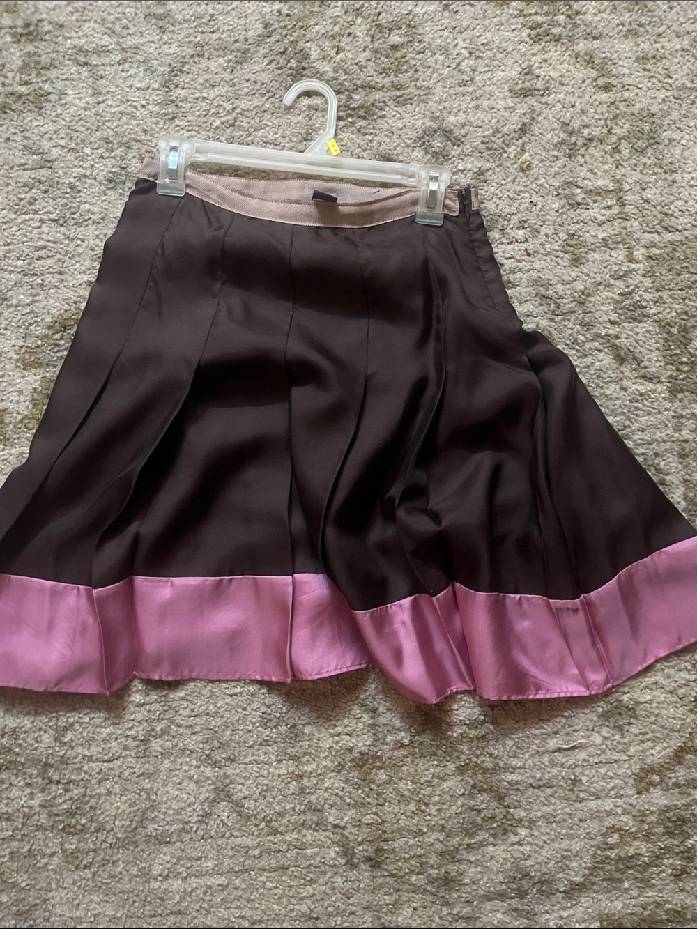 Two-Tone Brown and Pink Satin Skater Skirt
